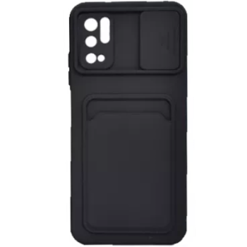 کاور سیلیکونی محافظ لنزدار کشویی مدل جا کارتی دار مناسب برای گوشی موبایل شیائومی Poco M3